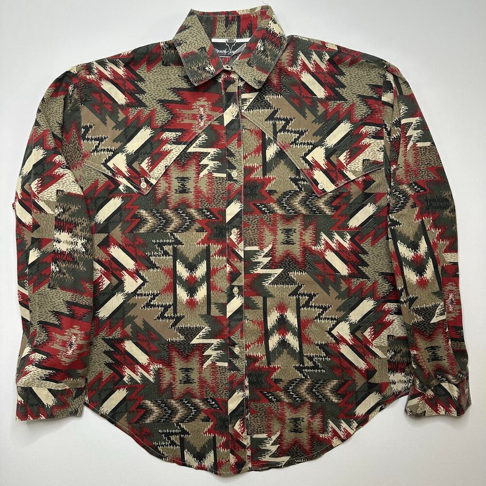 Vintage 1980’s Western Button Front Shirt in Native American Print